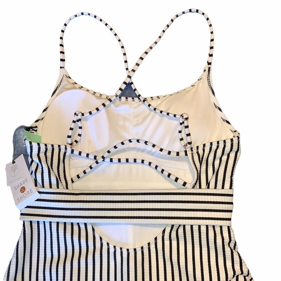 NWT Black and White Striped Shade & Shore High Cut One Piece Swimsuit S - Picture 5 of 7